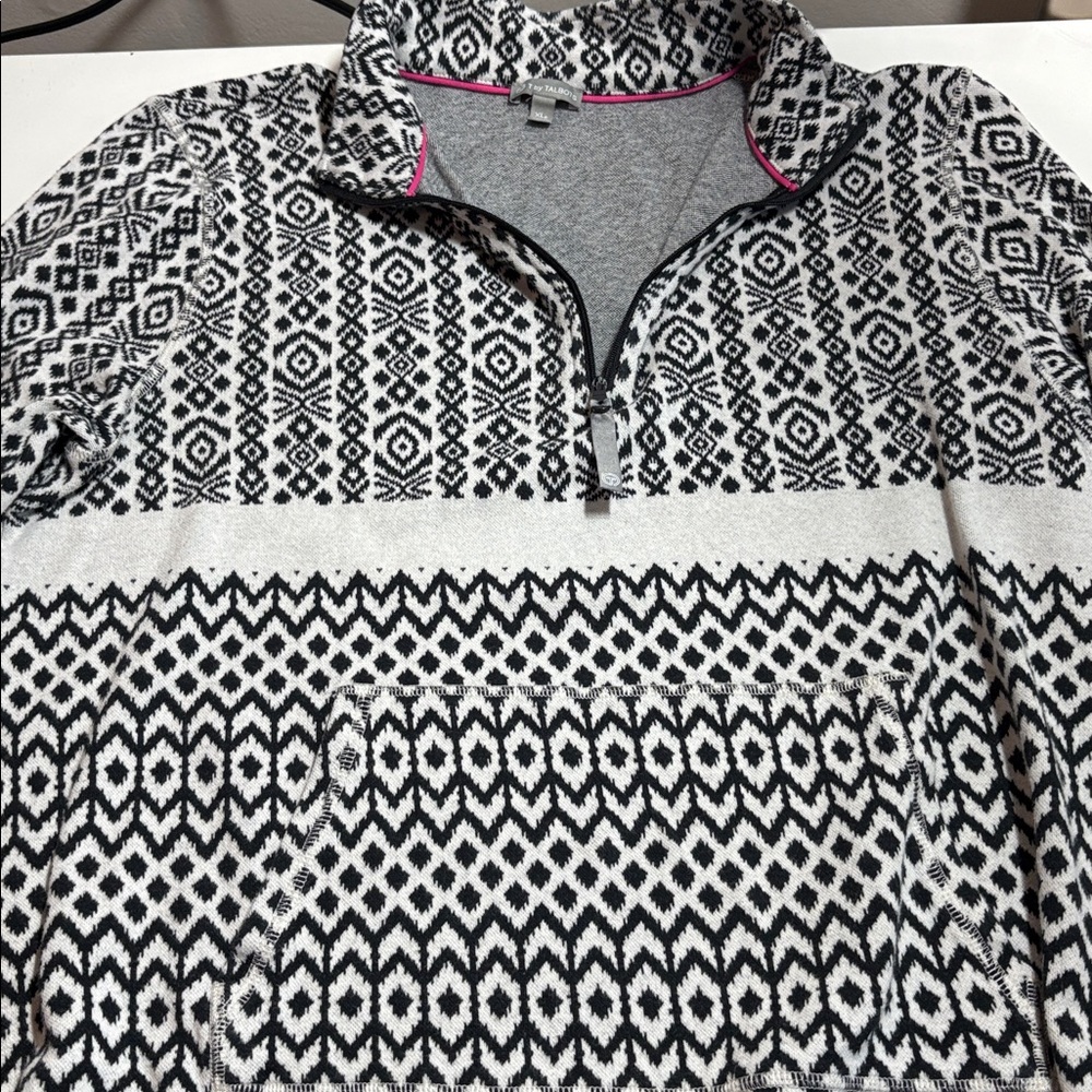 Talbots Womens Sweater Petite Extra Large White Fair Isle Aztec 1/4 Zip Outdoor